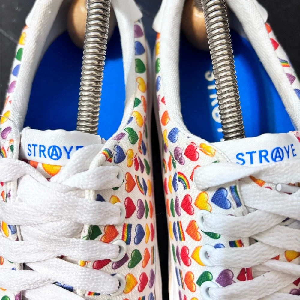 Straye LOVE WINS Rainbow Hearts Canvas Low-Top Sneakers Mens 8 Womens 9.5 retro